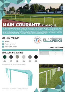 Clôture sportive I Main courante classique