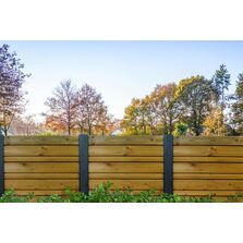 Clôture à lames de bois en deux largeurs insérées dans poteau aluminium | Rythmo