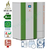 Chaudière à pellet MARELI ECOPELLET STAR 18 ou 24 kW, Classe énergétique A++, rendement 94%, brûleur Volcan, nettoyage/décendrage automatique, trémie 90 litres