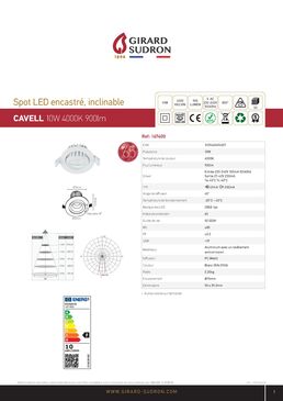 Spot encastrable inclinable LED IP 65 Ø 86 x 75 enc.Ø 75 10 W 4 000 k | Cavell 167400