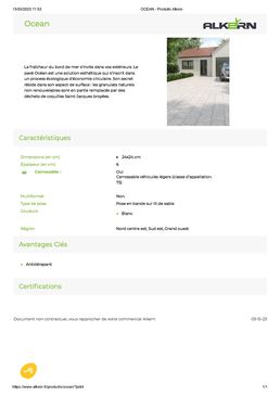 Pavé drainant en déchets de coquilles Saint-Jacques broyées