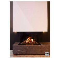 Cheminée gaz à double coin avec bûches en céramique et fond du foyer en acier ou miroir noir ou fonte | True Vision 850 DC 