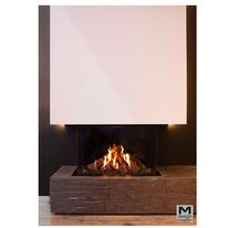 Cheminée gaz à double coin avec bûches en céramique et fond du foyer en acier ou miroir noir ou fonte | True Vision 850 DC 