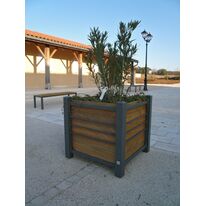 Bac à fleurs urbain | Bac à fleurs Norm 1 en acier et habillage bois