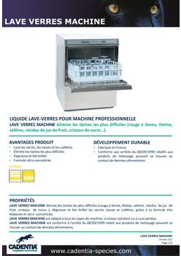 Liquide lave-verres pour machine professionnelle | CADENTIA LAVE VERRES MACHINE