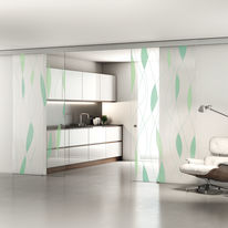 Cloison vitrée décorée coulissante pour séparation d'espace | Kosmos