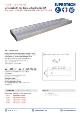 Lavabo collectif inox à vidage invisible | VIA L-152-S en acier inoxydable AISI 304