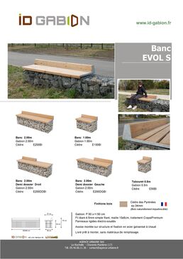 Banc sur gabion avec dossier bas en bois | Gamme Evol S