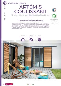 Volet coulissant solaire en alu & bois avec motorisation solaire | ARTÉMIS 