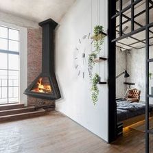 Cheminée d’angle suspendue à foyer fermé | Ibiza 