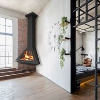Cheminée d’angle suspendue à foyer fermé | Ibiza 