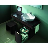 Lavabo en céramique et mobilier plaqué aspect wengé | Bel-la