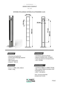 Borne d'éclairage extérieur autonome à led | Borne Onyx Compact