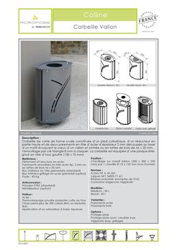 Corbeille de voirie | Corbeille Vallon en acier et bois