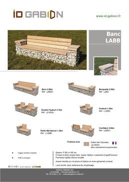 Banc canapé gabion pierre avec dossier et accoudoirs, structure métal et bois cèdre| Gamme LABB