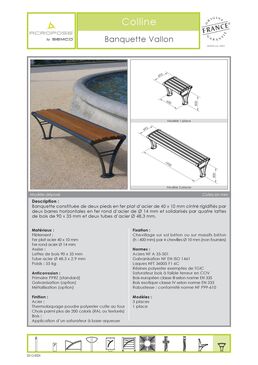 Banquette urbaine | Banquette Vallon en acier et bois