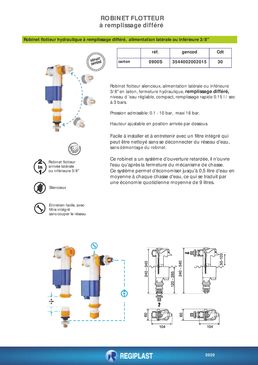 Robinet flotteur hydraulique remplissage différé avec alimentation latérale ou inférieure | 0900S