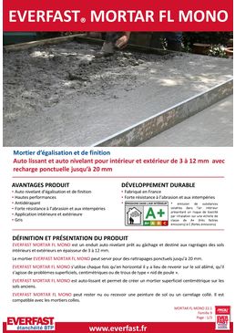 Mortier d’égalisation et de finition | EVERFAST MORTAR FL MONO