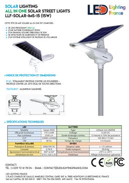 Lampadaire solaire 15W (2550lm) Auto-Alimenté / Mode d'éclairage intelligent