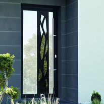 Portes d'entrée vitrée avec effet miroir et monoblocs avec grands décors aluminium ou avec inserts effet miroir extérieur | Porte d'entrée concept miroir