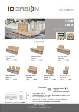 Banc en bois avec dossier haut sur gabion | E200DI