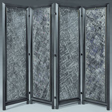 Panneau ébénistérie en bois massif laqué et verre | Paravent en verre, laque et tulipier