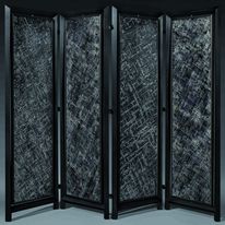 Panneau ébénistérie en bois massif laqué et verre | Paravent en verre, laque et tulipier