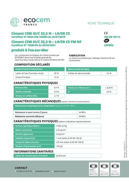 Ciment bas carbone prêt à l'emploi normalisé | Ecocem CEM III A 42,5 N
