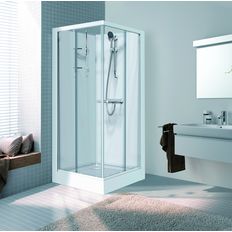 Cabine de douche d'angle à panneaux de fond en verre laqué | Iziglass