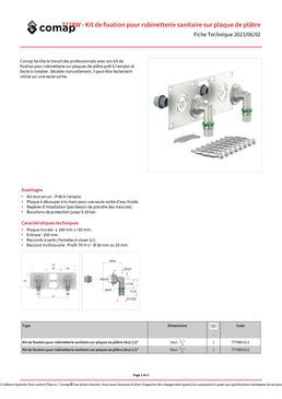 Kit de fixation pour robinetterie sanitaire sur plaque de plâtre | 7778W 