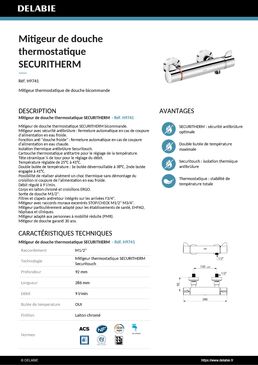 Mitigeur de douche thermostatique | SECURITHERM 