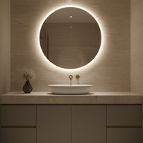 Miroir rond de salle de bain LED IP 44, premium, avec ou sans cadre | AURA