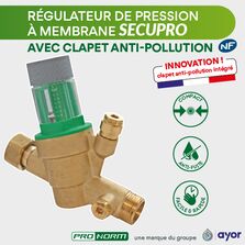 Réducteur de pression 2-en-1 Secupro, avec clapet antipollution NF intégré et manomètre fourni | PRONORM 