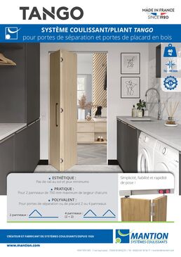  Système coulissant / pliant droit pour portes de séparation et portes de placard en bois | TANGO