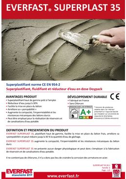 Superplastifiant norme CE EN 954-2, fluidifiant et réducteur d’eau | EVERFAST SUPERPLAST 35