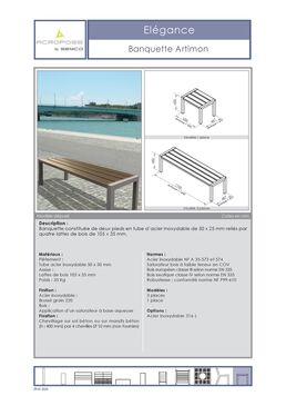 Banquette urbaine | Banquette Artimon en acier inoxydable et bois