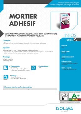 Mortier-colle pour plaques de plâtre et complexes de doublage  | MORTIER ADHESIF