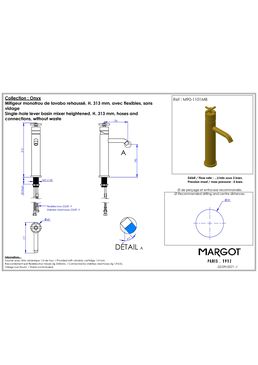 Mitigeur monotrou de lavabo rehaussé | ONYX Croisillon M90-1101MB