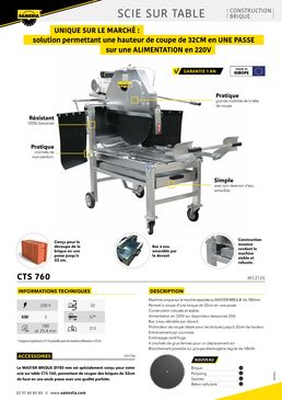 Scie sur table pour découpe de briques ou parpaings | CTS 760