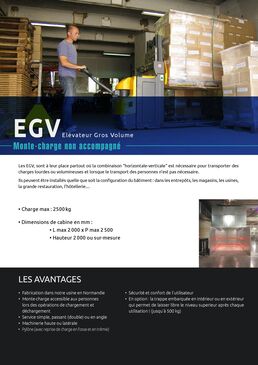 Monte-charge industriel non-accompagné | EGV Élévateur Gros Volume pour charges volumineuses