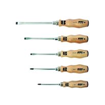 Jeu de 5 tournevis à manche en bois certifié PEFC | Jeu Tournevis