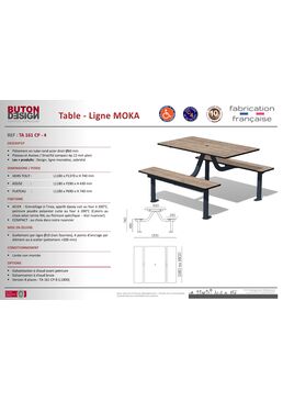 Table de pique nique monobloc 4 places | TA 161 CP-4