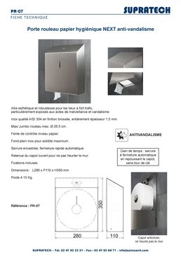 Porte-rouleau papier WC maxi jumbo anti-vandalisme NEXT