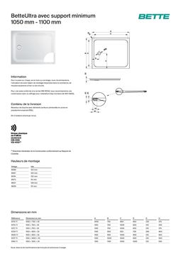 Receveur de douche rectangulaire ou carré avec support Minimum | BetteUltra 1050-1500 mm
