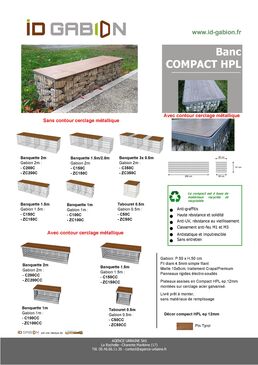 Banquette gabion pierre sans dossier, structure métal et compact haute résistance | Gamme Compact