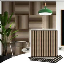 Panneau acoustique mural | Pack de 2 panneaux acoustiques bois finition noyer sur fond noir