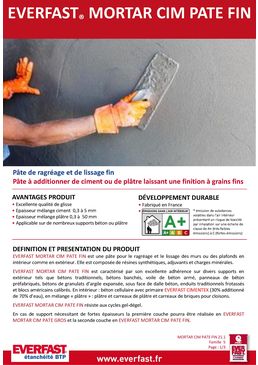 Pâte de ragréage et de lissage fin | EVERFAST MORTAR CIM PÂTE FIN