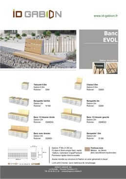 Banc gabion pierre avec dossier, structure métal et bois naturel mélèze | Gamme Evol