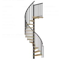 Escalier en colimaçon Enzo réversible avec rampe à barreaux, marches vernis incolore | LAPEYRE SERVICES