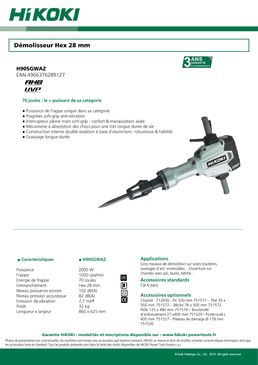 Démolisseur Hex. 28 mm - 2000 W - 70 Joules - 32 Kg | H90SGWAZ